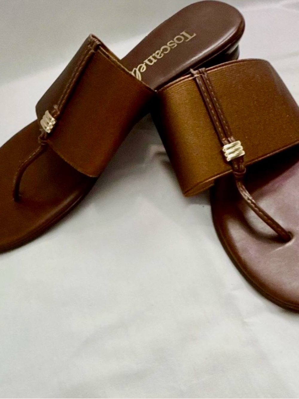 Brown Leather Toe-Post Slide Sandals - Women size 7 Italy - Picture 5 of 5